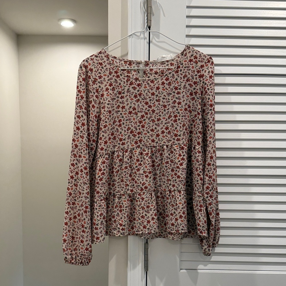 Hippie Rose Red and Cream Floral Blouse